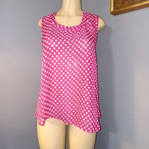 AMERICAN CITY WEAR PINK SLEEVELESS TOP W/ WHITE POLKA DOTS (NWT) SZ L